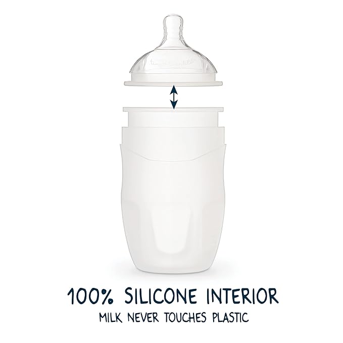Tiny Twinkle Silicone Baby Bottle with Comfort Grip and Soft Flexible Nipple - Squeezably Soft Baby Bottles for Newborn and Up (Mint, 8 Ounce - 2 Pack)