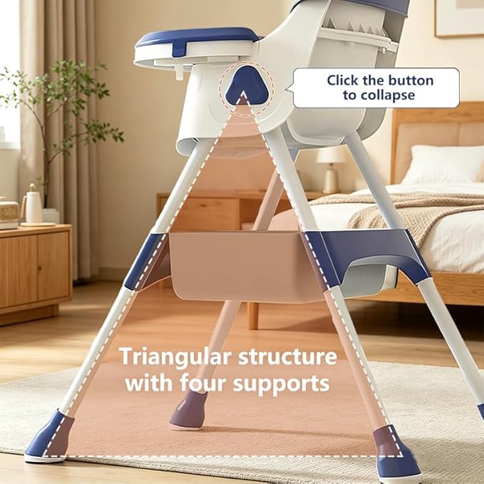 4-in-1 Baby High Chair for Babies & Toddlers, Foldable High Chair with Detachable PU Cushion, Removable Tray, Adjustable Height, Locking Wheels,Blue