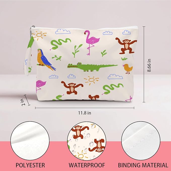 Wet Dry Bag, Wet Bag for Swimsuit, Diaper Sunscreen Large Zipper Pouch Waterproof Pouch, Beach Bags for Women, Gifts for Ladies Girls Friends Colleagues and Sisters, Tropical Jungle Animal Patterns
