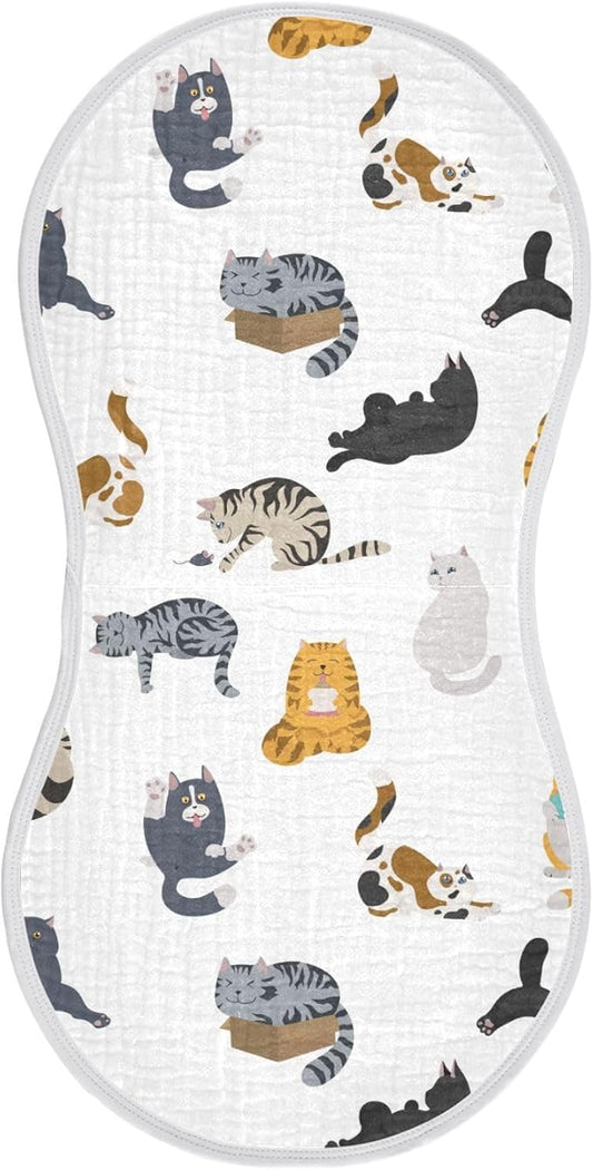 vvfelixl Muslin Burp Cloths Cartoon Cat Baby Washcloths for Baby Girl Boys 2 Pack