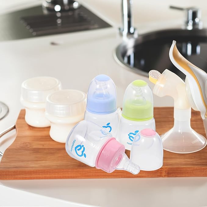 Kisangel Mini Infant Feeding Bottles Set 9 Pack 4Oz Plastic Baby Bottles with Soft Nipples Leak-Proof Design for Newborns Travel and Juice Milk Feeder