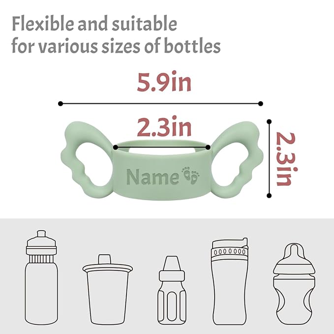 Personalized Water Bottle Name Bands, Custom Silicone Baby Bottle Labels for Daycare Reusable, Laser Engraving Bottle Name Tags, Customized Kids Cups Grip Straps Waterproof