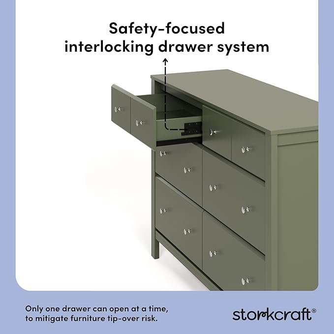 Storkcraft Horizon 6 Drawer Dresser (Olive) – GREENGUARD Gold Certified Dresser for Nursery & Kids’ Room, Modern Storage with Interlocking Drawer System