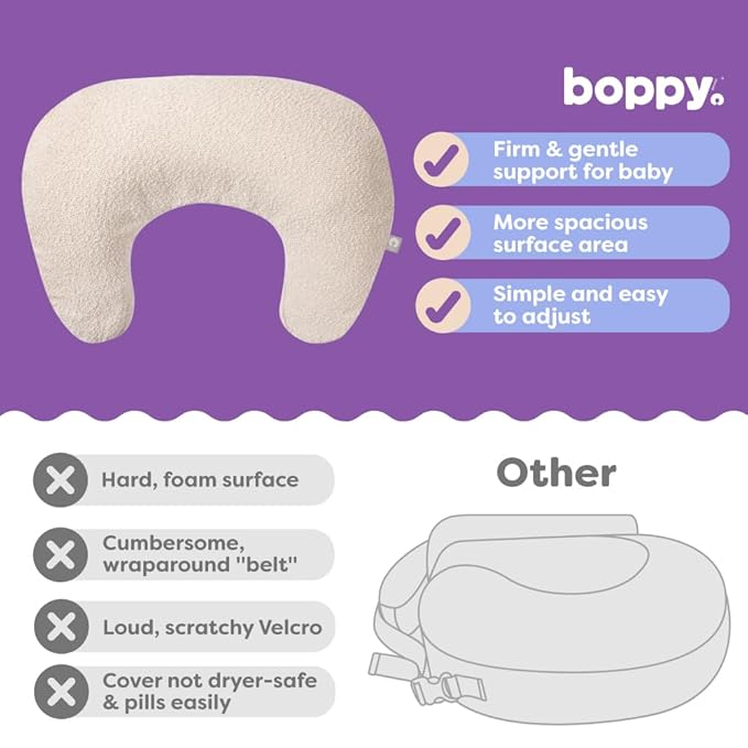 Boppy Nursing Pillow - Ergonomic Bottle & Breastfeeding Pillow with High, Firm, Large Area, Water-Repellent Cushion with Washable Cover; Baby Safety Alliance Verified - Oatmeal Boucle
