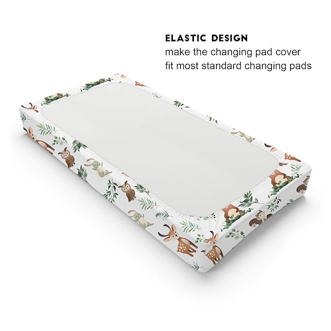 Cute Animals Boho Leaves Baby Changing Pad Covers Cute Bear Deer Owl Bunny Raccoon Squirrel Change Table Cover for Boys Girls Soft Stretch Fitted Diaper Changing Mat Sheets 32''x16''