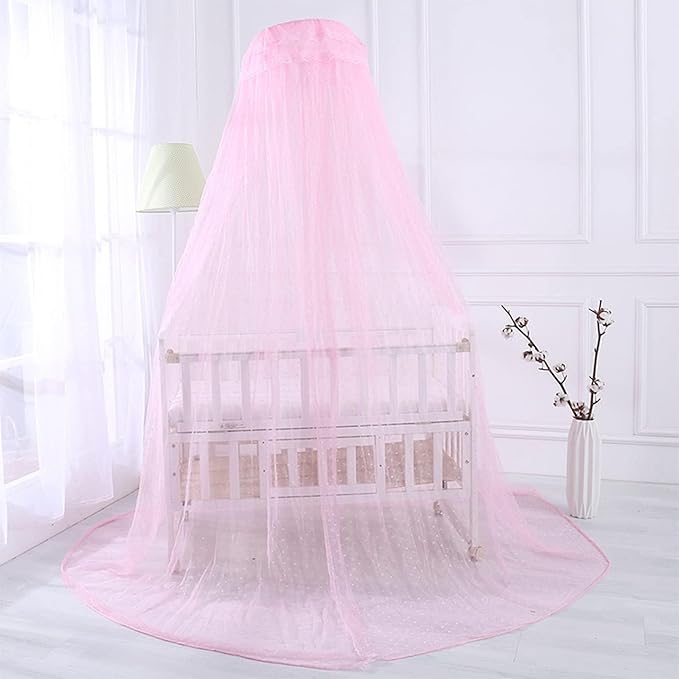 Baby Infant Toddler Bed Dome Cots Mosquito Netting Hanging Bed Net Mosquito Bar Frame Palace-Style Crib Bedding Set (Pink Mosquito Netting Only, Without Stand)