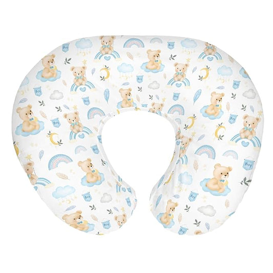 Watercolor Bear Rainbow Blue Baby Nursing Pillow Covers for Girl Boy Cute Bears Moon Stars Clouds Nursery Slipcovers for Breastfeeding Pillows Pastel Animal Soft Stretchy Cover for Newborn Infant