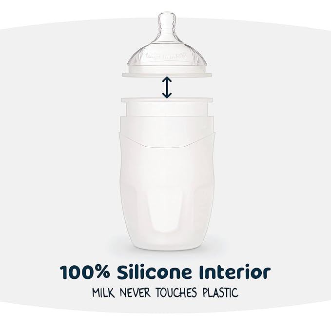Tiny Twinkle Silicone Baby Bottle with Comfort Grip and Soft Flexible Nipple - Squeezably Soft Baby Bottles for Newborn and Up (White, 8 Ounce - 3 Pack)