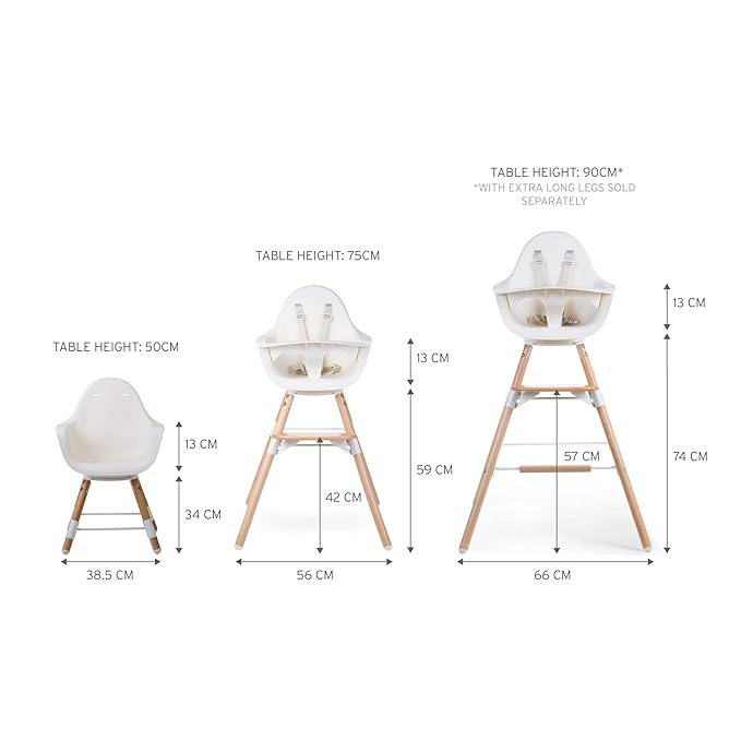 Childhome Evolu One.80° 2 in 1 Baby High Chair with 180° Swivel, Adjustable Height Baby High Chair, Sleek Modern with Beechwood Legs, White