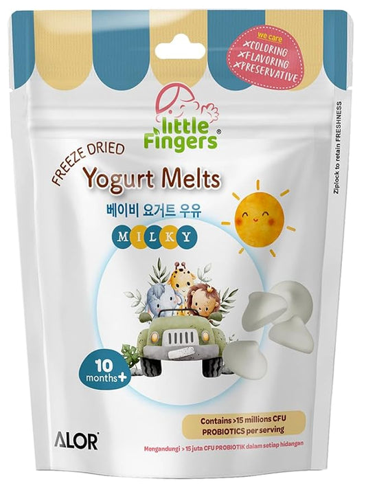 ALOR Little Fingers Baby Yogurt Melts Milk – Freeze-Dried Snack for Babies 10+ Months – Real Fruit & Yogurt – No Preservatives – Probiotics, (15 Grams x 8 Packs - Milk).