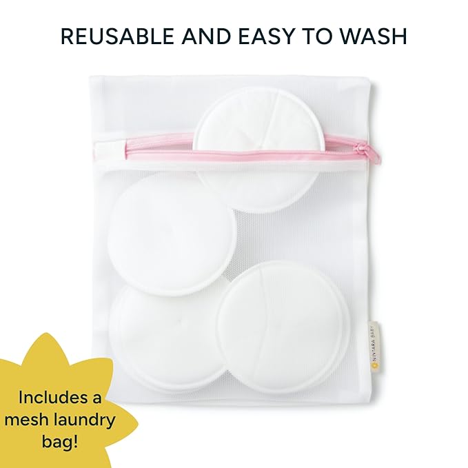 Nintara Baby Reusable Nursing Pads – Soft & Absorbent Breast Pads, Bamboo Viscose Blend, Contoured Fit, Leak-Resistant, Pack of 10 with Laundry Bag