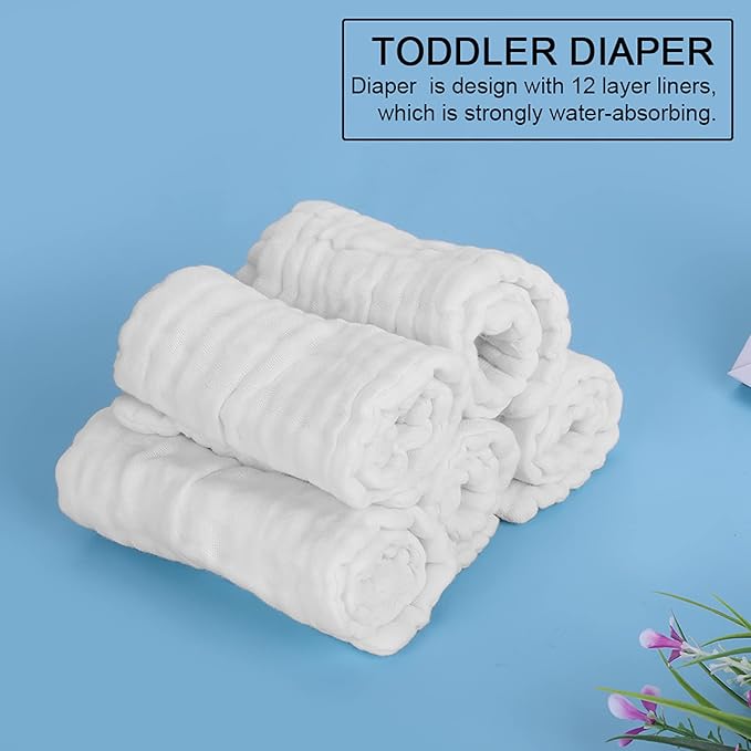12 Layer Liners Cotton Gauze Reusable Washable Diaper with Hem for Infant Care Choosing Our Diaper (White)