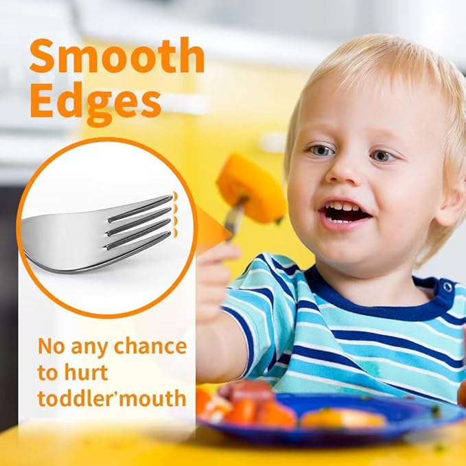 4-Piece Kids Utensils Set - Stainless Steel Training Forks & Spoons with Rounded Edges | Self-Feeding Kid Tableware Set for 2+ Years and Preschoolers | Dishwasher Safe