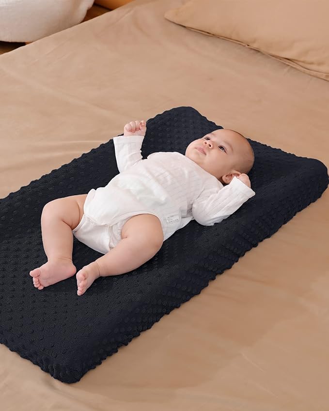 Solid Changing Table Pad Cover Cradle Sheet, Fits 32"/34''x16 Contoured Diaper Changing Pad, Ultra Soft Cozy Dots Plush Changing Table Covers, Breathable Wipeable Removable (Black)