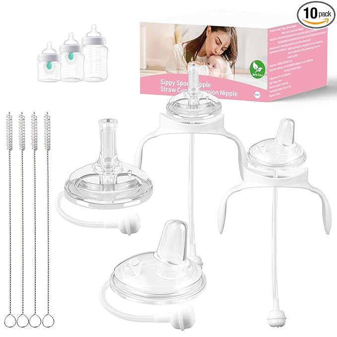 2+2 Straw and Sippy Cup Conversion Kit for Philips Avent Anti-Colic Baby Bottles, Weighted Sippy Cup Transition Kit with Handles for Kids, [Variable Flow] [Spill-Proof] [BPA-Free], 6m+