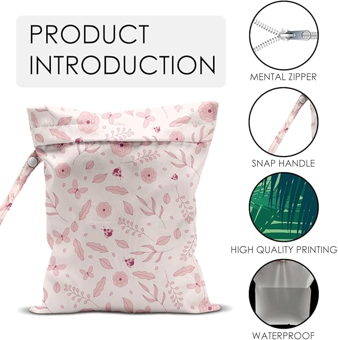 Wet Bag for Swimsuit Pool Travel Baby Cloth Diapers Dirty Yoga Gym Clothes Beach Bags Summer Gifts for Women Men Beach Vacation Essentials Pink Flowers Waterproof Wet Dry Bag Travel Laundry Bags