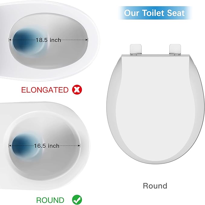 Round Toilet Seat with Slow Soft Close, Durable Toilet Seat Round, Never Loosens, Easy Clean and Install, White Toilet Seat Fit for Round Toilets