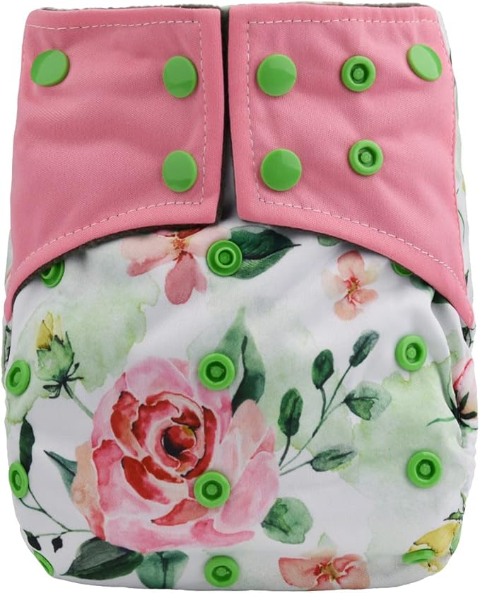 3 AIll in One Cloth Diapers Nappies for Night AIO Sewn in Insert Reusable Washable (Scale Floral)