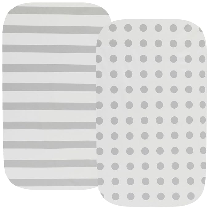 Fadacudan Waterproof Bassinet Sheet Compatible with Pack n-Play Dome LX Bassinet(not playard), 2 Pack Jersey Knit Super Soft for Baby Grey Stripes & Polka Dots