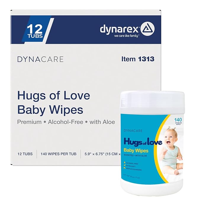 Dynarex Nice'n Fresh Baby Wipes - Premium Non-Alcohol Wipes for Babies with Lanolin & Aloe to Moisturize Skin - Scented - 6x6.75", 140 Wet Wipes per Canister, 12 per Case