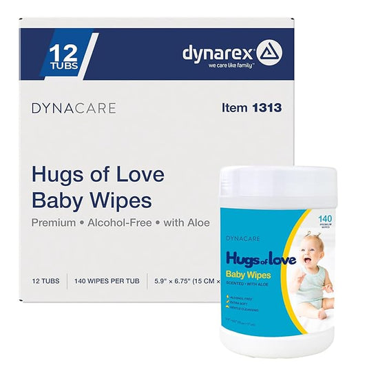 Dynarex Nice'n Fresh Baby Wipes - Premium Non-Alcohol Wipes for Babies with Lanolin & Aloe to Moisturize Skin - Scented - 6x6.75", 140 Wet Wipes per Canister, 12 per Case