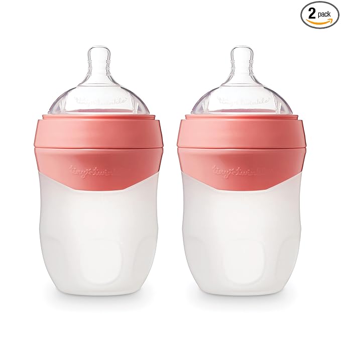 Tiny Twinkle Silicone Baby Bottle with Comfort Grip and Soft Flexible Nipple - Squeezably Soft Baby Bottles for Newborn and Up (Blossom, 6 Ounce - 2 Pack)