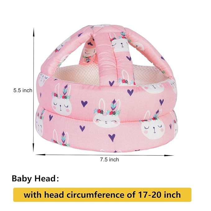 Baby Adjustable Helmet, Lightweight and Soft.Great for Baby Learning to Walk and Crawl.Pink Rabbit