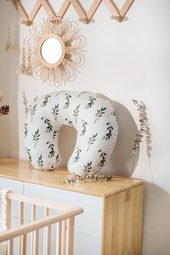 Little Jump Nursing Pillow Cover, Breastfeeding Pillow Slipcover for Baby Boys & Girls, Nursing Pillow Case for Newborn, Soft Fabric Fits Snug On Infant(Olive Leaf)
