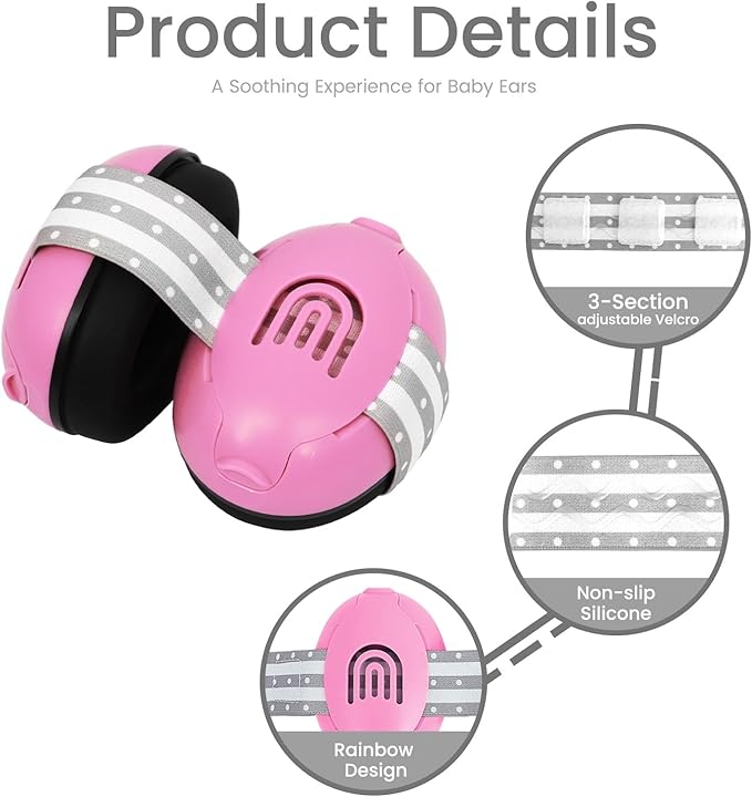 Adjustable Baby & Toddler Noise Cancelling Headphones - Ear Muffs for Kids 1-3 for Airplane Travel