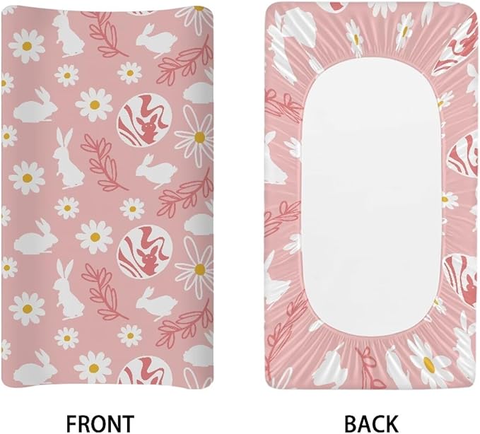 Bunny Floral Changing Pad Cover Soft Diaper Changing Mat Cover for Baby Stretchy Universal Tray Table Mat Table Sheets Easter Decor
