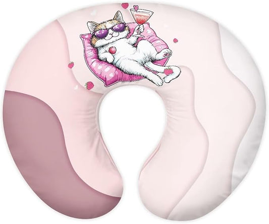 Newborn Nursing Pillow Covers, Soft and Comfortable Nursing Cover for Breastfeeding Pillows,Cute Cat Pillow Slipcover for Baby Girls Boys,Gradient Wave Pink (Cover Only)