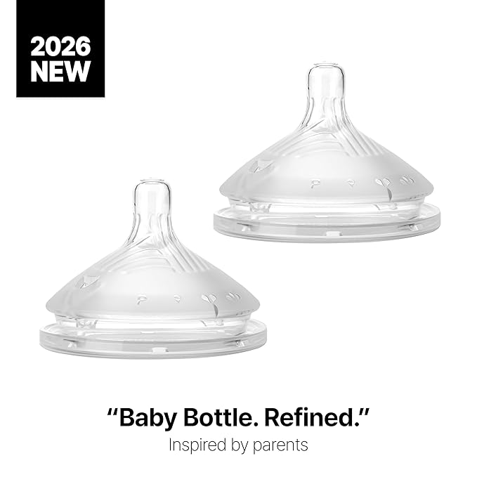 Comotomo Silicone Replacement Nipples for Baby Bottle Gen 2 (2026 Release) - Soft, Silicone Nipples with Dual Anti-Colic Vents Designed for Natural Latch (Pack of 2), Medium Flow (3-6 Months)