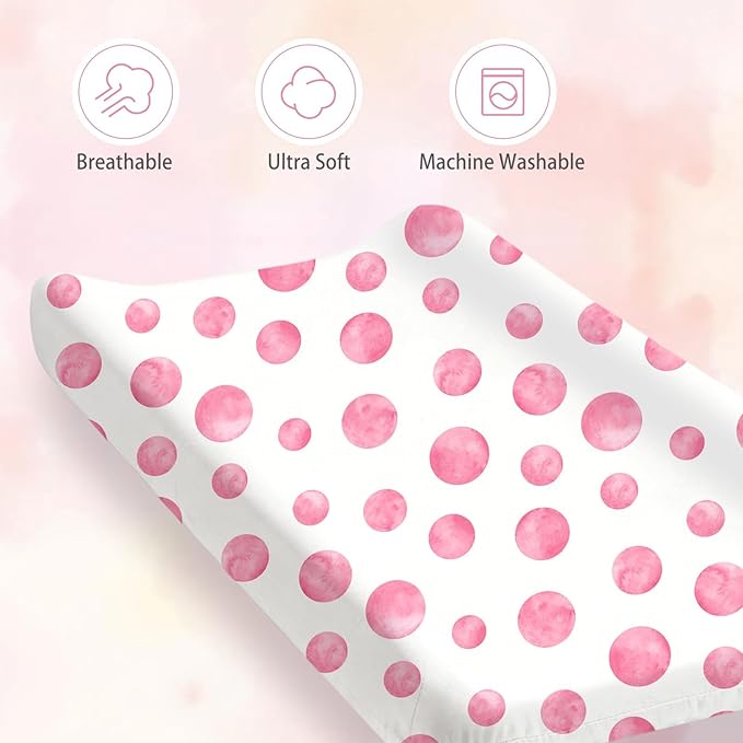 2 Pack Baby Changing Pad Covers, Changing Table Cover for Girls, Pink Bow Changing Pad Covers 32'' x 16'' Safe Snug Fitted Diaper Table Sheet Fits Standard Changing Tables and Dressers(Bassinet)