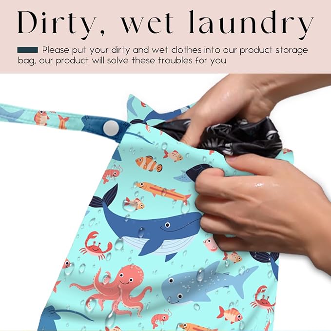 Wet Bag for Swimsuit, Beach Travel EssentialsMarine Animals Pattern Wet Dry Bag, for Sunscreen Toiletry Dirty Clothes Yoga Gym Diaper, Friends Summer Beach Vacation Essentials Gifts