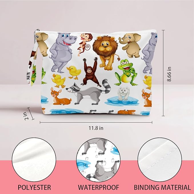 Wet Dry Bag, Wet Bag for Swimsuit, Diaper Sunscreen Large Zipper Pouch Waterproof Pouch, Beach Bags for Women, Various Cartoon Animal Patterns, Gifts for Ladies Girls Friends Colleagues and Sisters