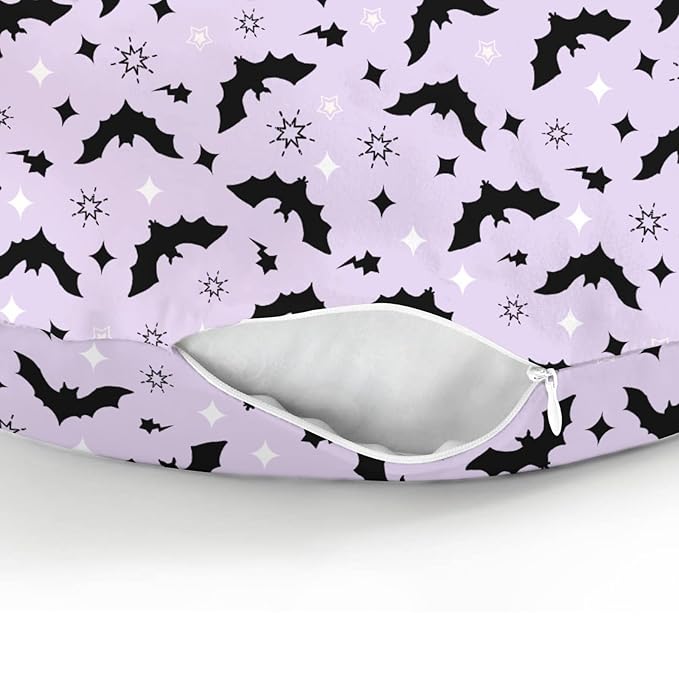 Purple Pastel Halloween Baby Nursing Pillow Covers for Boy Girl Black Bat and Stars Nursing Pillowcase for Breastfeeding Pillows Spooky Halloween Night Soft Stretchy Slipcovers for Newborn Infant