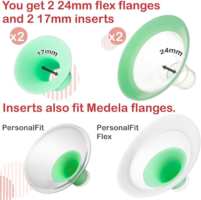 Nenesupply 17mm Inserts and 24mm Flex Flanges Compatible with Lansinoh Breastpump Replacement to Lansinoh Flange 17mm and Breastshields Work with Signature Pro Smartpump and Manual Pumps