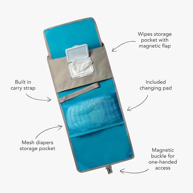 Huhu Baby Changing Wallet – Compact, Portable Diaper Changing Pad for Travel – Easy to Clean, Foldable Changing Mat – Must Have Diaper Bag Accessory for New Parents (Daybreak Taupe)
