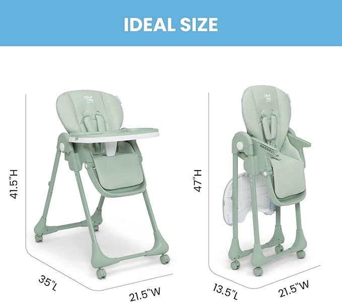 Little Folks by Delta Children 2-in-1 SlimFold High Chair for Babies and Toddlers, Sage Green