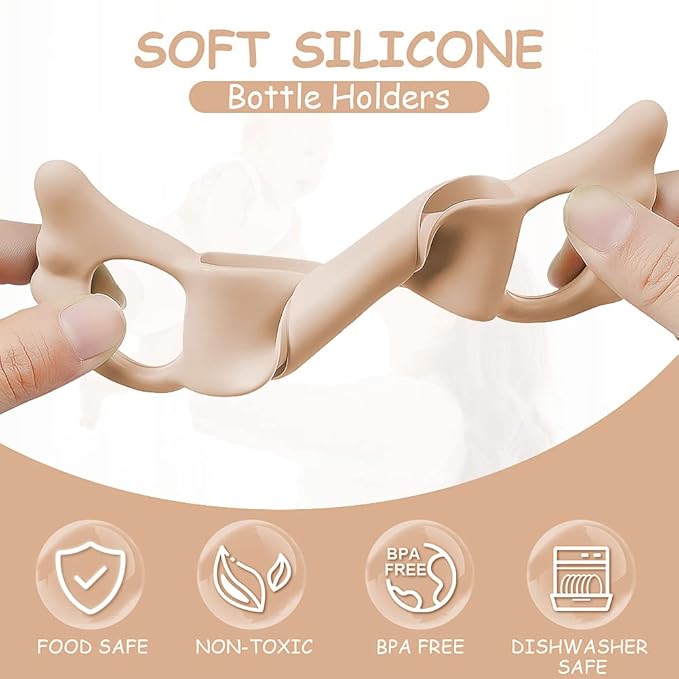 Aolso Silicone Baby Bottle Handles, 2PCS Pink/White Easy Grip Handles for Wide-Neck Bottles, BPA-Free, Dishwasher Safe