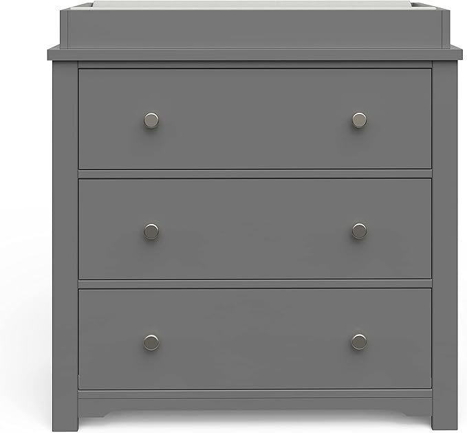 Child Craft Harmony 3-Drawer Dresser with Changing Table Topper, 38" W Nursery Dresser and Changing Station, Smooth Glides, Baby-Safe Finish, Cool Gray