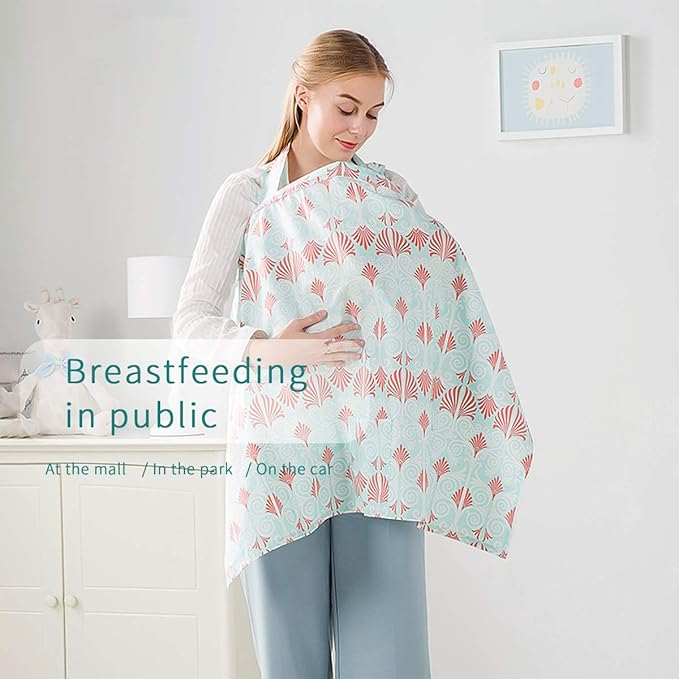 SONARIN Stylish Premium Breastfeeding Nursing Covers,Flower Pattern,with Storage Bag & Towel Corners,4 in 1 Multifunction,Nursing Scarf,Breathable & Lightweight(Blue)
