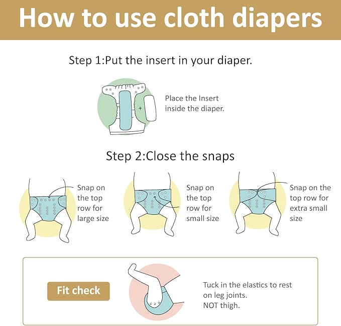 TDIAPERS Cloth Diapers Reusable Washable Pocket Diapers Cover One Size Adjustable for Baby Snaps Cloth Diapers Nappy 6 Pack with 6 Pcs Microfiber Inserts,1 Wet Bag