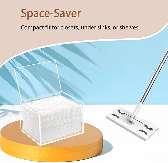 Dry Sweeping Cloths Pad Holder Container, Floor Mopping Storage Acrylic Box for Fabric Softener Sheets, Clear