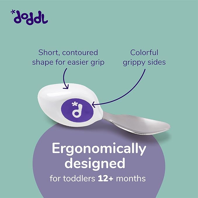doddl Toddler Utensils, Ergonomic Fork and Spoon Set for Self Feeding, Stainless Steel Silverware for 1-3 Year Olds, BPA Free, Dishwasher Safe (Magento)