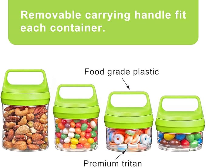 SELEWARE Stackable Snack Jars, Twist Lock Stackable Containers Set, Food Storage Travel Container for Storing Milk Protein Powder Snacks, BPA Free, 4-Piece for 1 Pack (Green, Total 31oz)