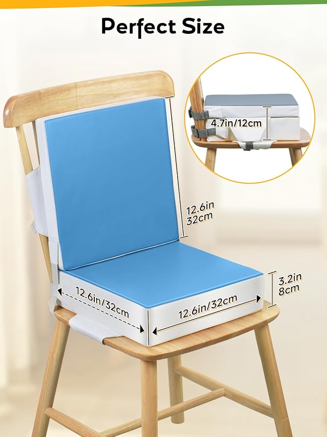 Toddler Booster Seat for Dining Table, Slip Bottom Double Safety Straps, Stronger Support Booster Seat Dining Toddler, Breathable Fabric Booster Seat for Table (Blue)