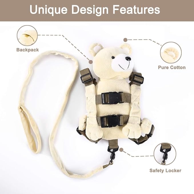 New Berhapy 3 in 1 Bear Toddler Safety Harness Backpack, Children's Walking Leash Strap for Boys and Girls (super soft bear)