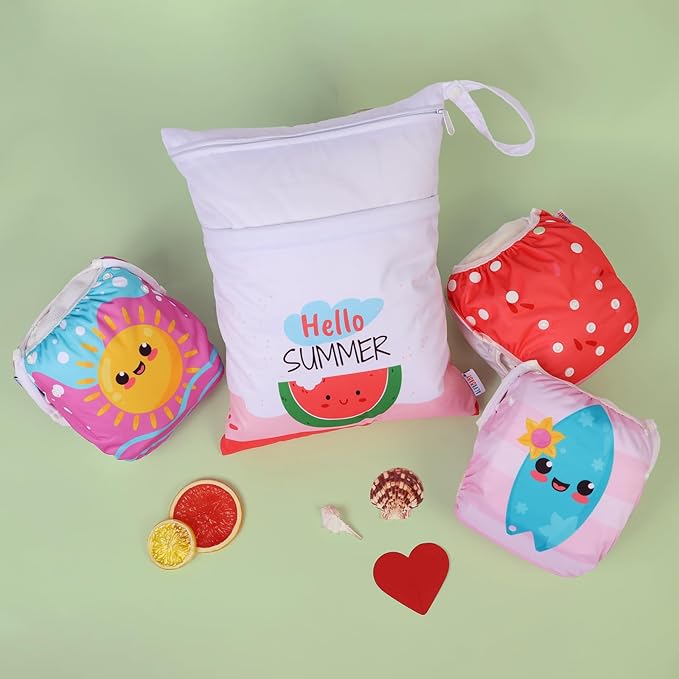 ALVABABY 3pcs Baby Swim Diapers with 1pcs Wet Bag Reuseable Washable & Adjustable for Swimming Lesson & Baby Boy and Girl 3YKL08