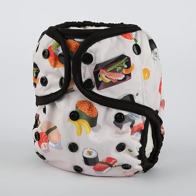 One Size Cloth Diaper Cover Snap With Double Gusset (Sushi), One Fit All